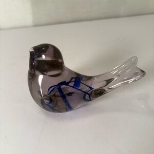 Murano Art Blown Glass Blue/purple Swirl Bird Paperweight